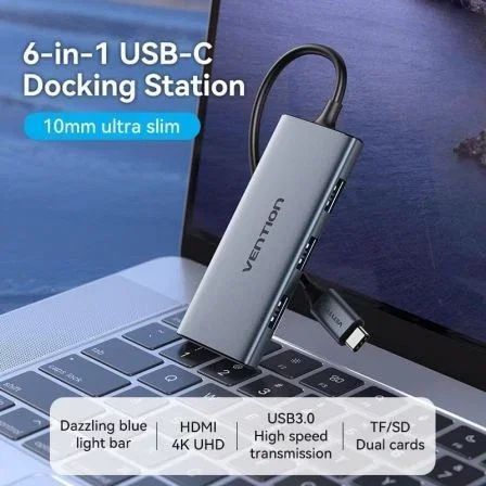 Vention Docking Station USB-C Toohb 1xHDMI 3xUSB Lector de Tarjetas SD/MicroSD Gris Vention Docking Station USB-C Toohb 1xHDMI 3xUSB Lector de Tarjetas SD/MicroSD Gris
